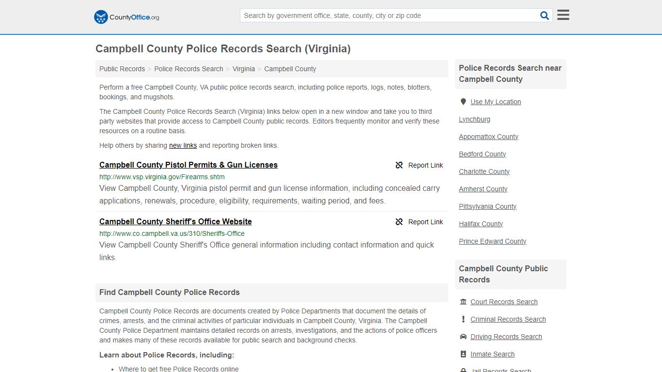 Campbell County Police Records Search (Virginia) - County Office