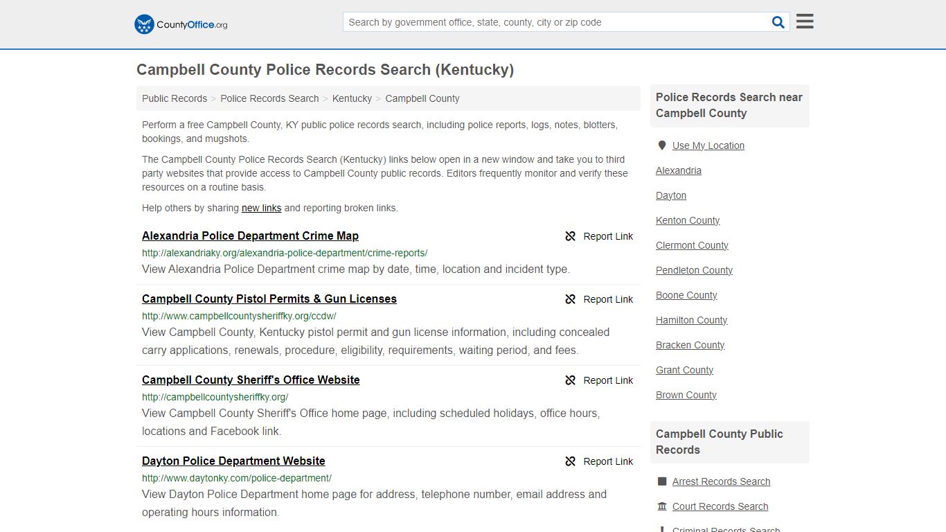 Campbell County Police Records Search (Kentucky)