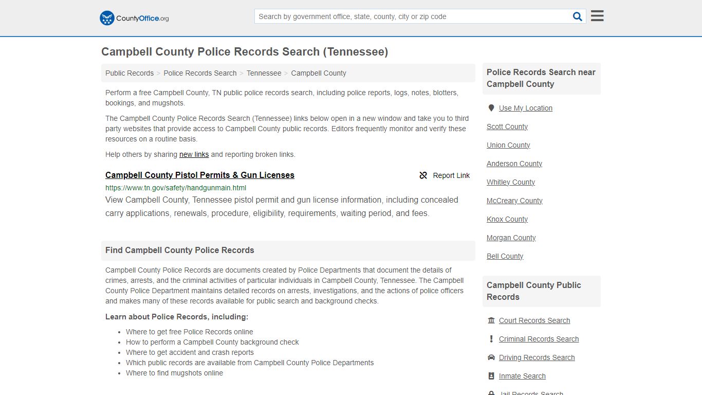 Campbell County Police Records Search (Tennessee) - County Office